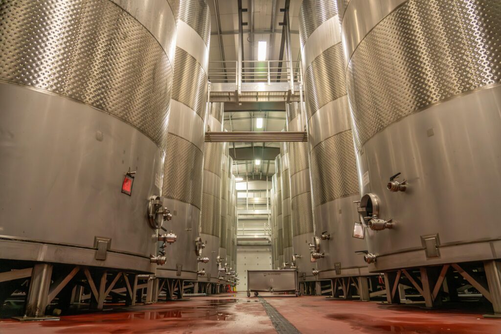 Stainless steel fermenting tanks